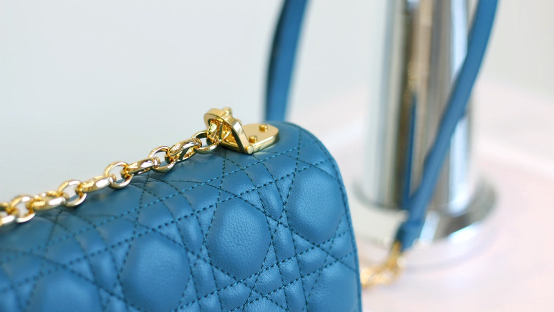 Luxury DiorCARO MINI BAG 20 IN COBALT BLUE CALFSKIN