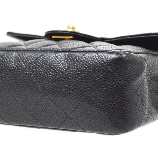 CHANEL 2001-2003 Classic Square Flap 17 Black Caviar 90294