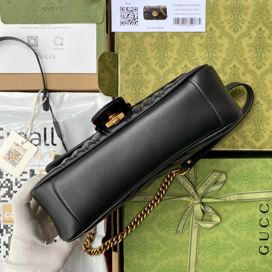 Luxury Gucci gg marmont 26cm black calfskin gold hardware
