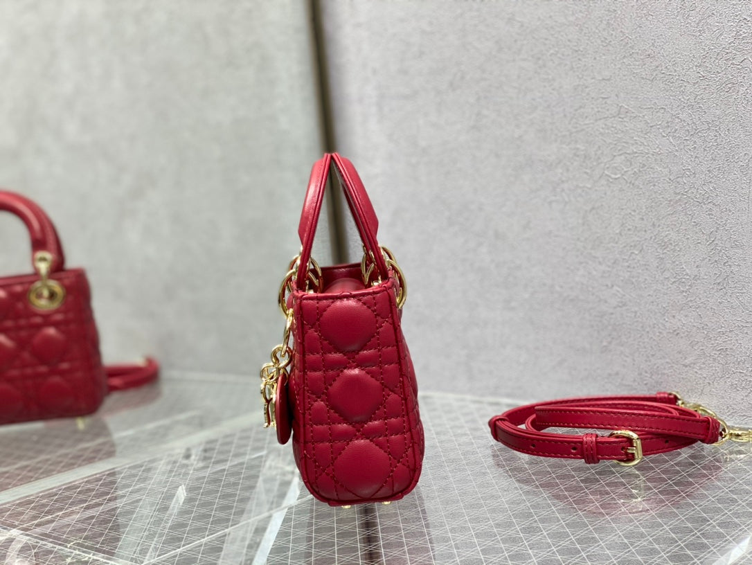Luxury Diormicro lady 12 red lambskin