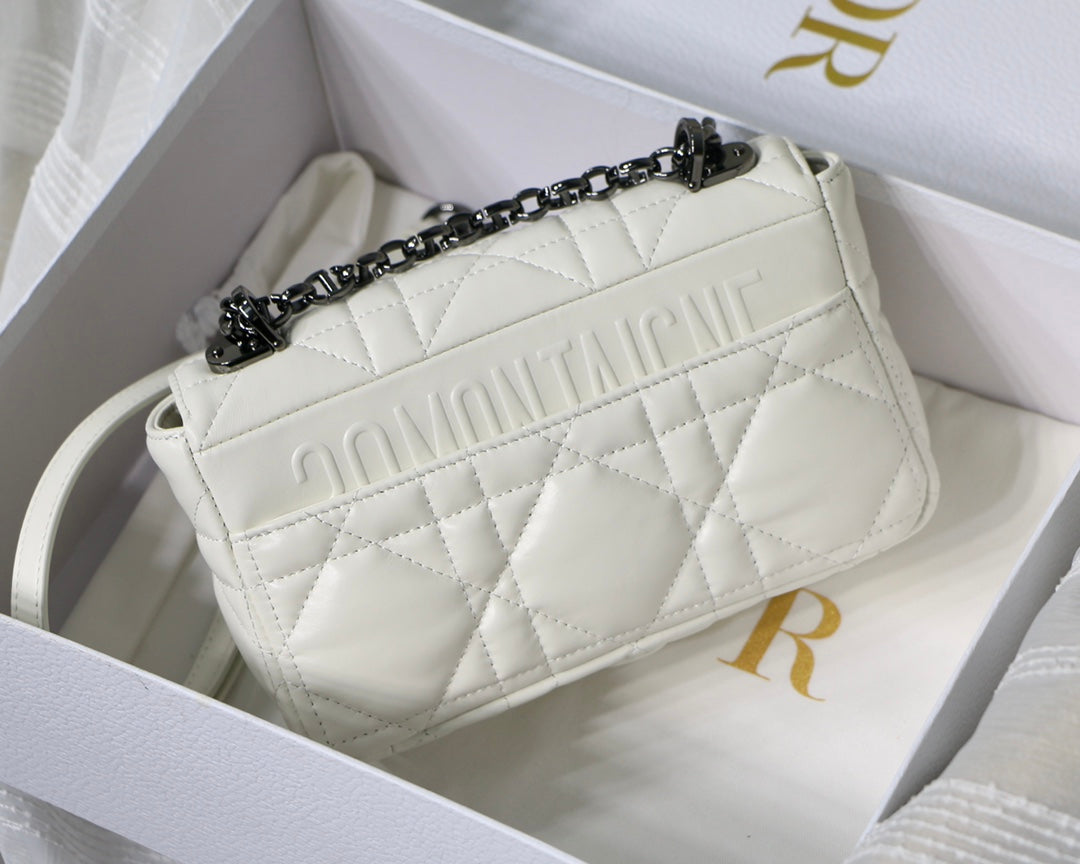 Luxury DiorSMALL CARO BAG 20 WHITE CALFSKIN BLACK HARDWARE