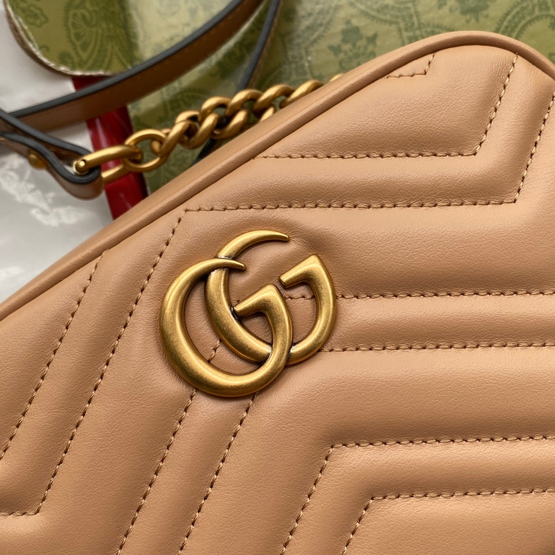 Luxury Gucci gg marmont mini 18cm zip top dark beige calfskin gold hardware