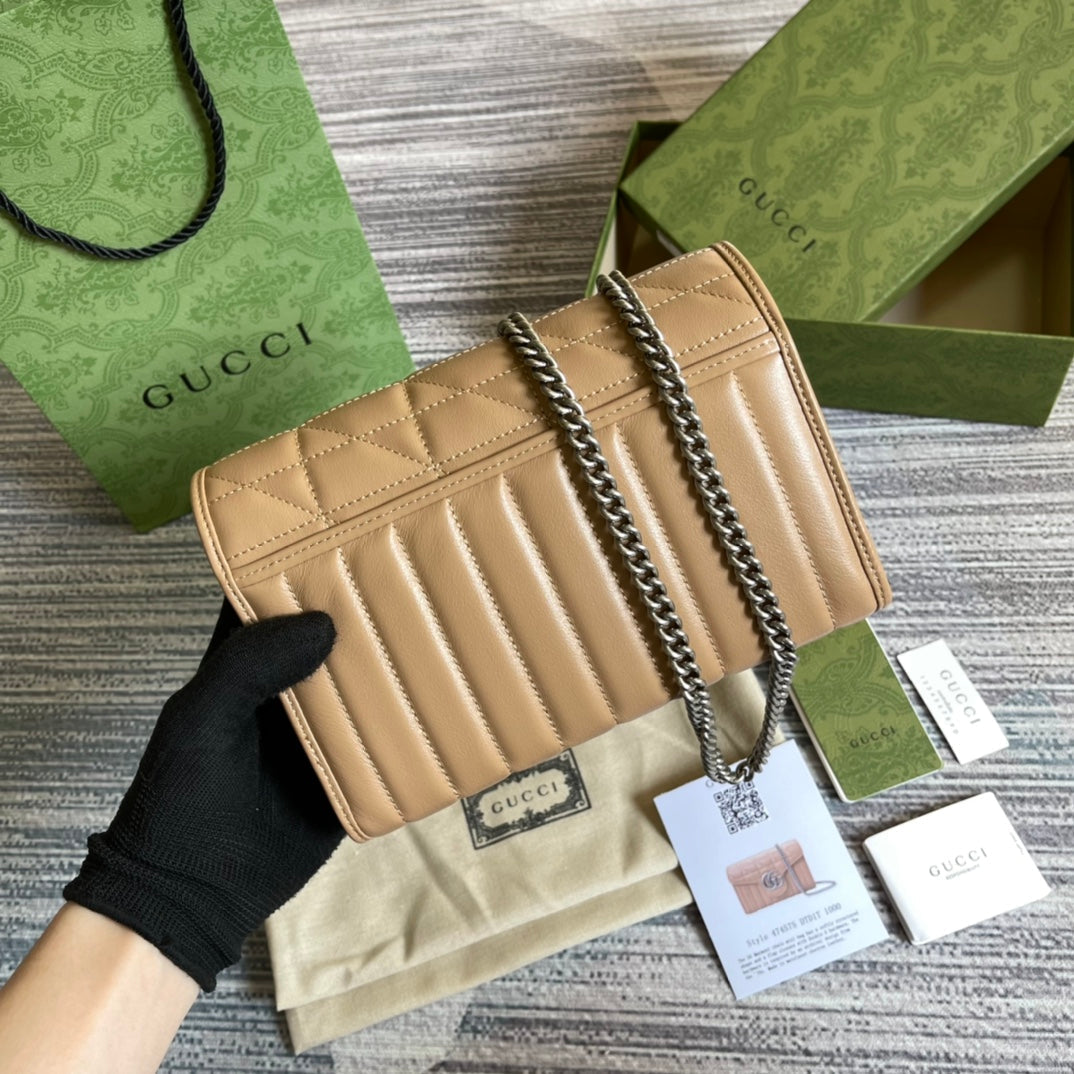 Luxury Gucci GG MARMONT MINI 20 SHOULDER BAG IN CAMEL BROWN CALFSKIN
