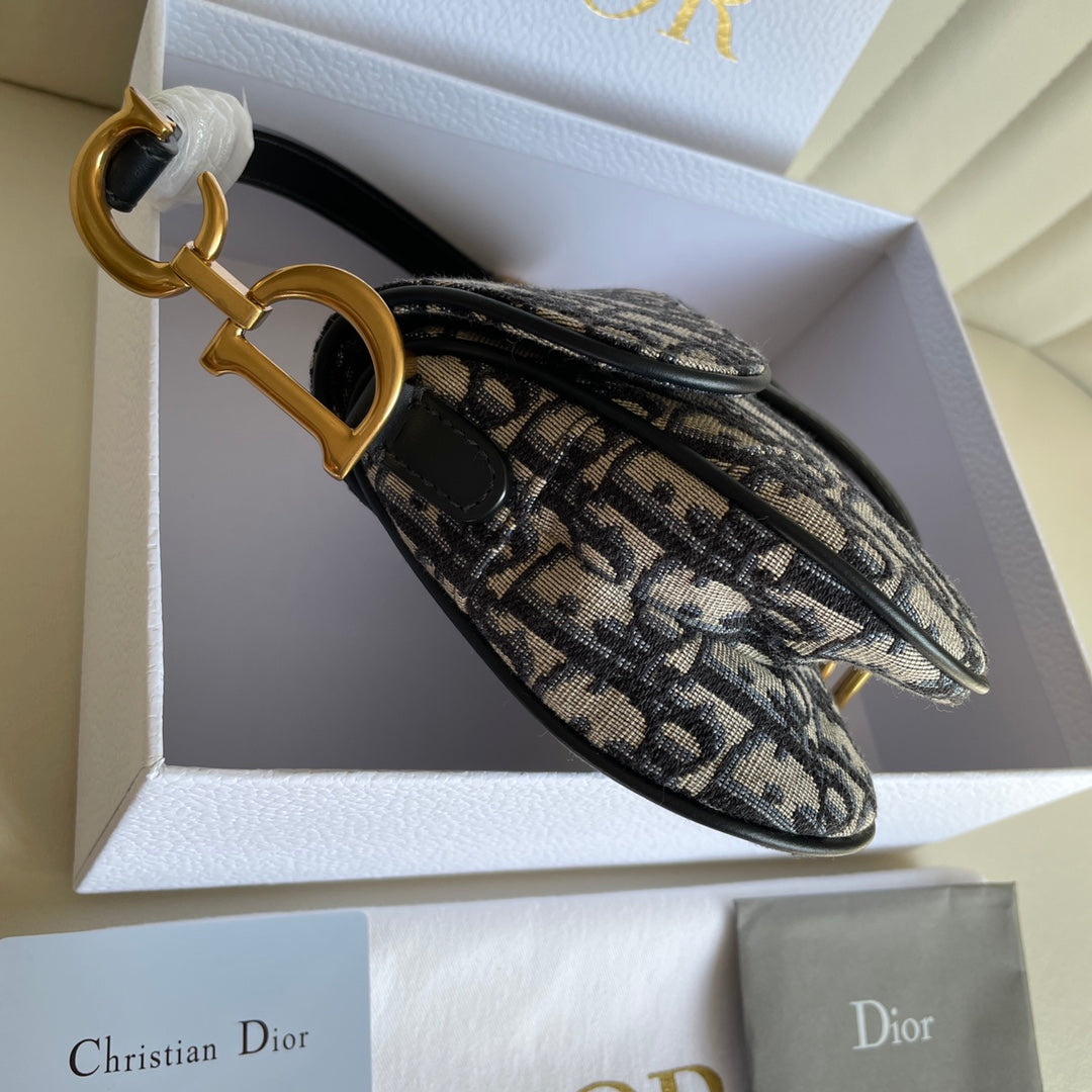 Luxury DiorSaddle Bag Strap With Strap 19cm Blue Obique Embroidery