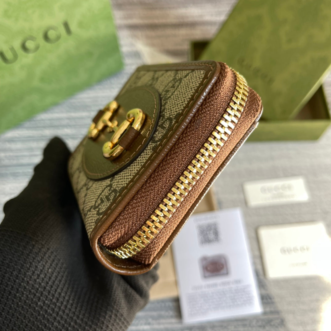 Luxury Gucci GG HORSEBIT 1955 MINI 11 WALLET BEIGE AND EBONY CANVAS