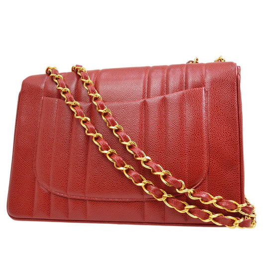CHANEL 1991-1994 Red Caviar Skin Vertical Classic Flap Jumbo 10109