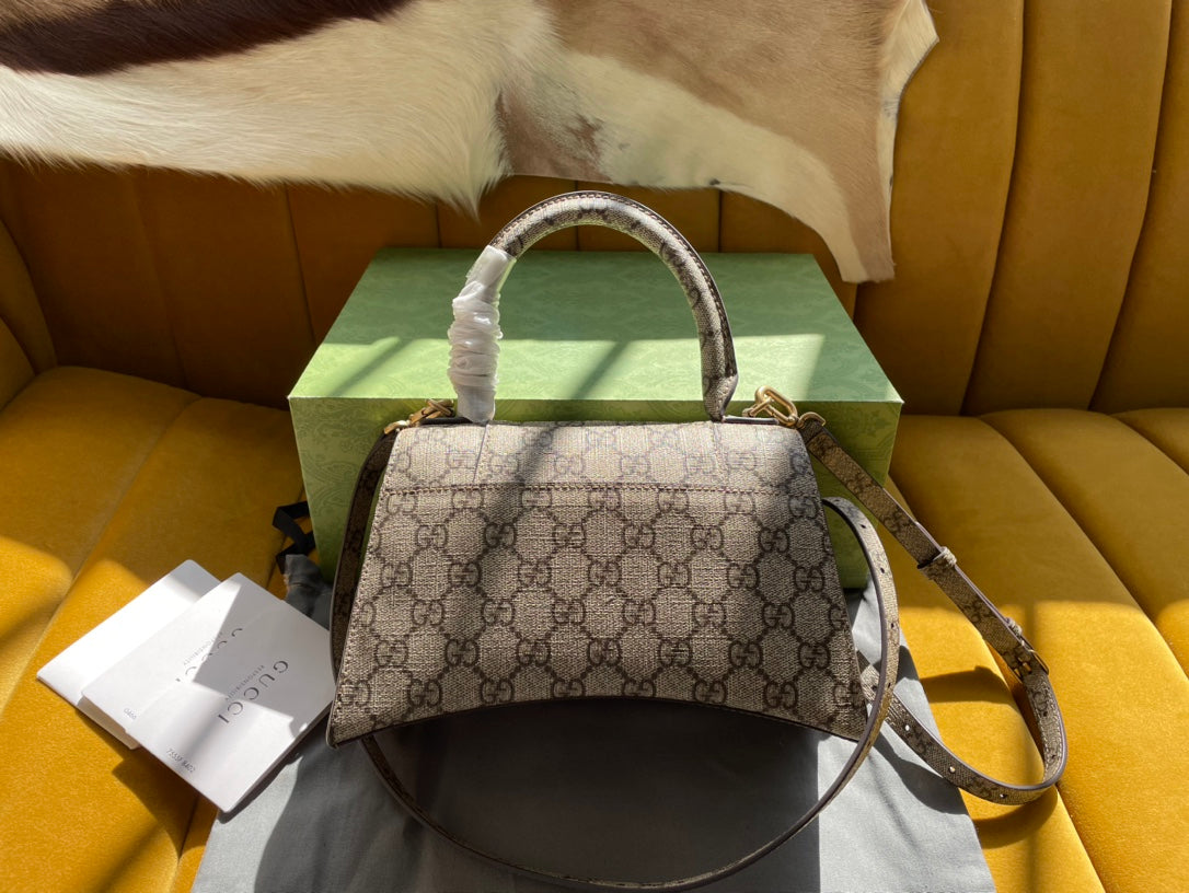 Luxury Gucci GG x BALENCIAGA HOURGLASS BAG 22 IN BEIGE EBONY MONOGRAM CANVAS GOLD HARDWARE
