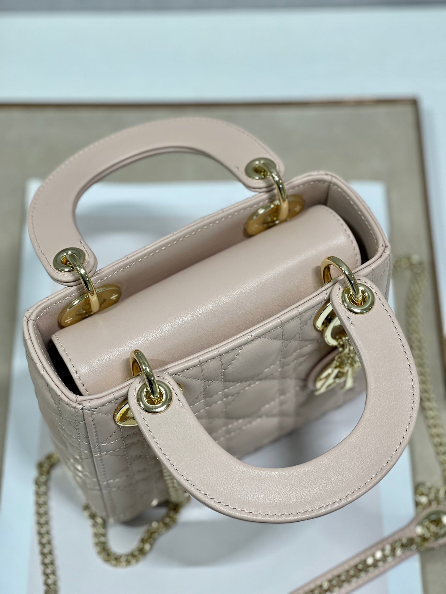 Luxury Diormini lady 17 power beige lambskin