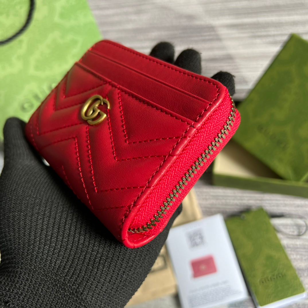 Luxury Gucci GG MARMONT MINI 11 WALLET CHERRY RED CALFSKIN