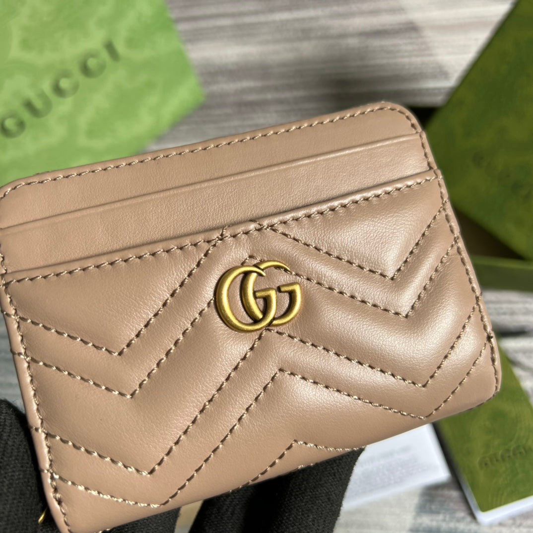 Luxury Gucci GG MARMONT MINI 11 WALLET BEIGE CALFSKIN