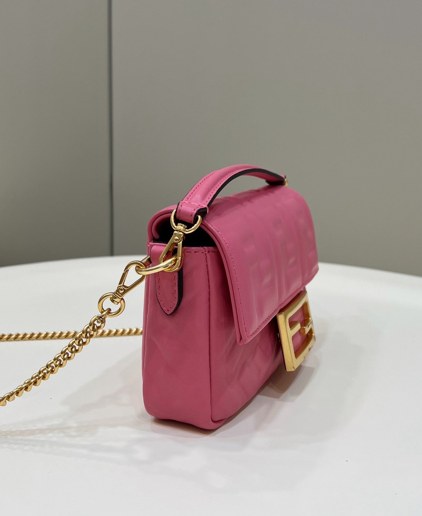 Luxury FendiBAGUETTE MINI 19 DARK PINK NAPPA LEATHER BAG WITH FF MOTIF