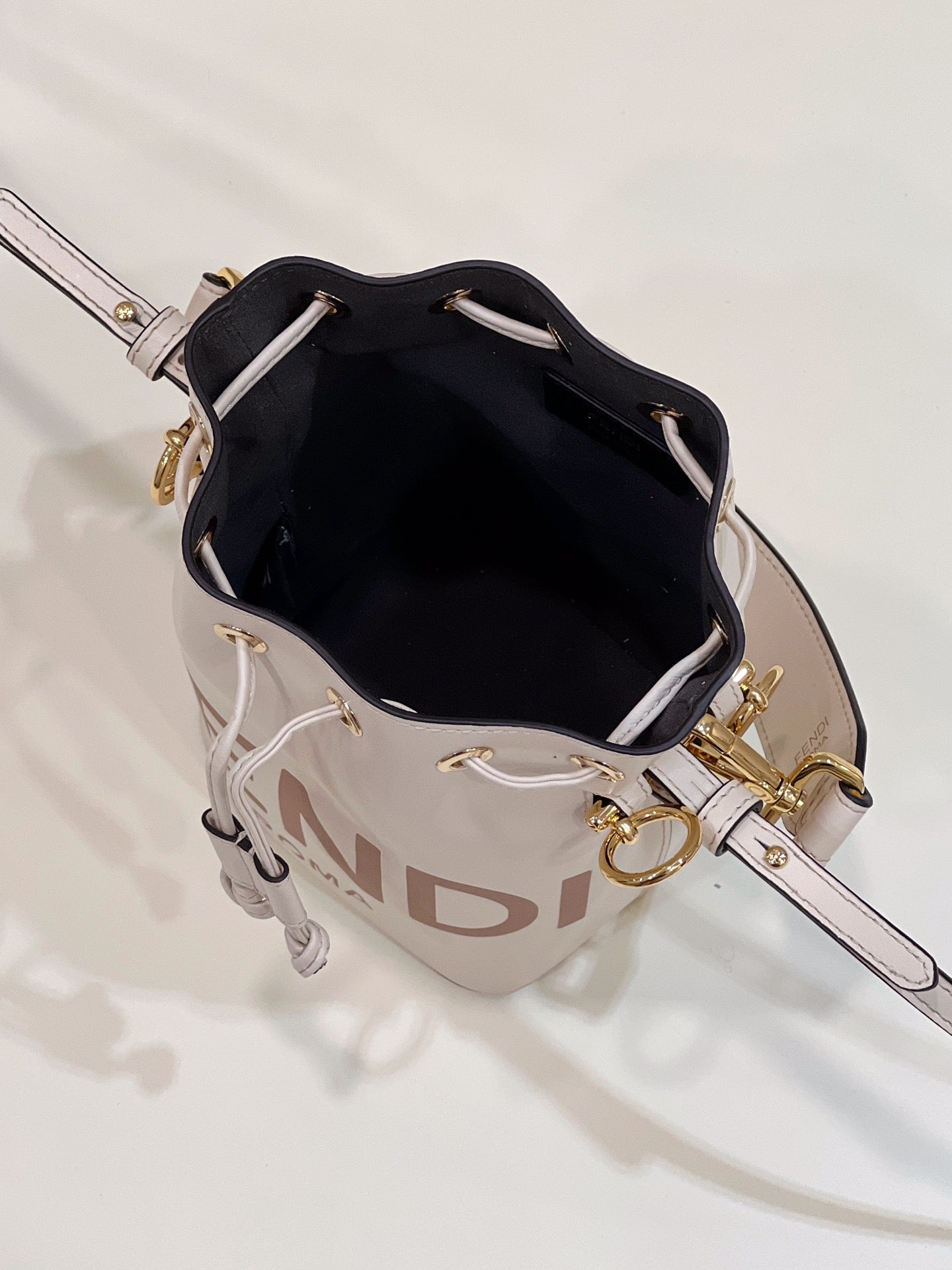 Luxury FendiMON TRESOR MINI 18 BAG IN WHITE CALFSKIN FF WITH GOLD HARDWARE