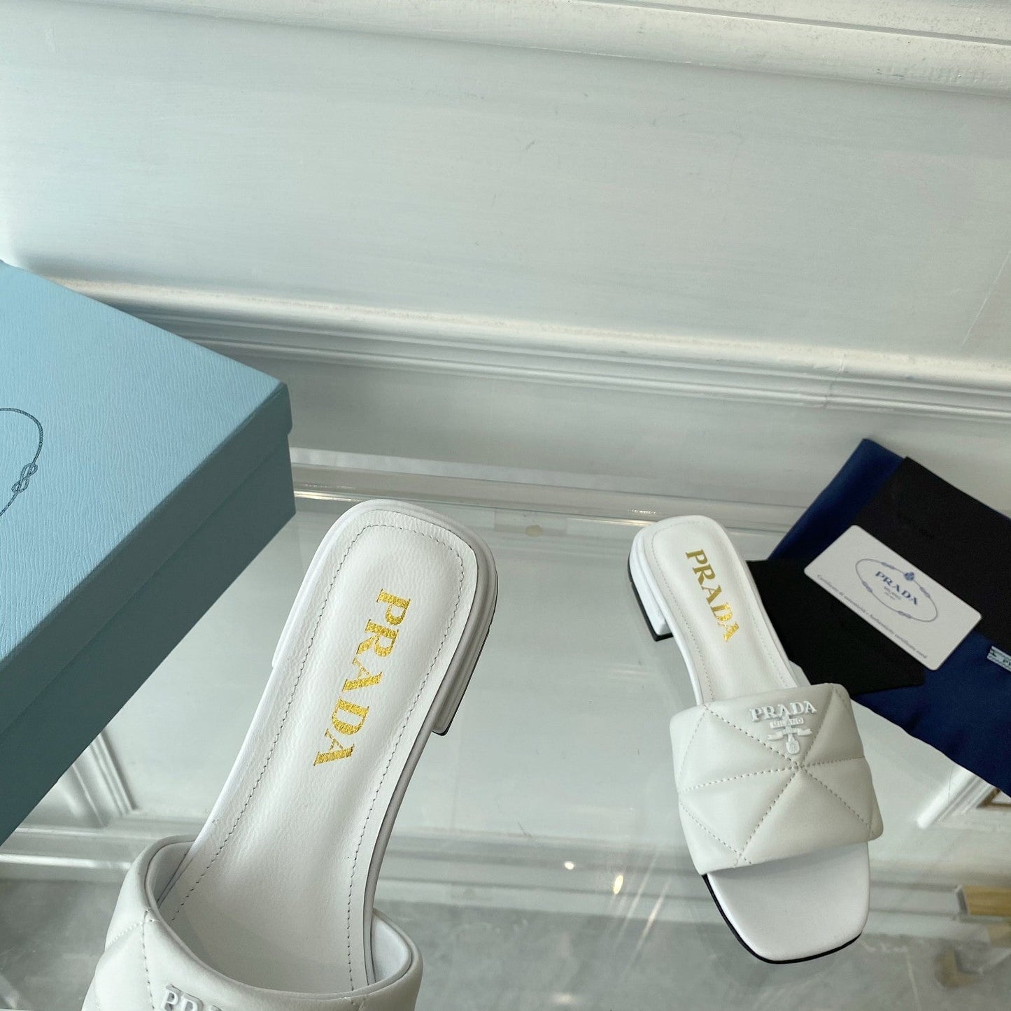 Luxury PradaSlide 25 Quilted White leather