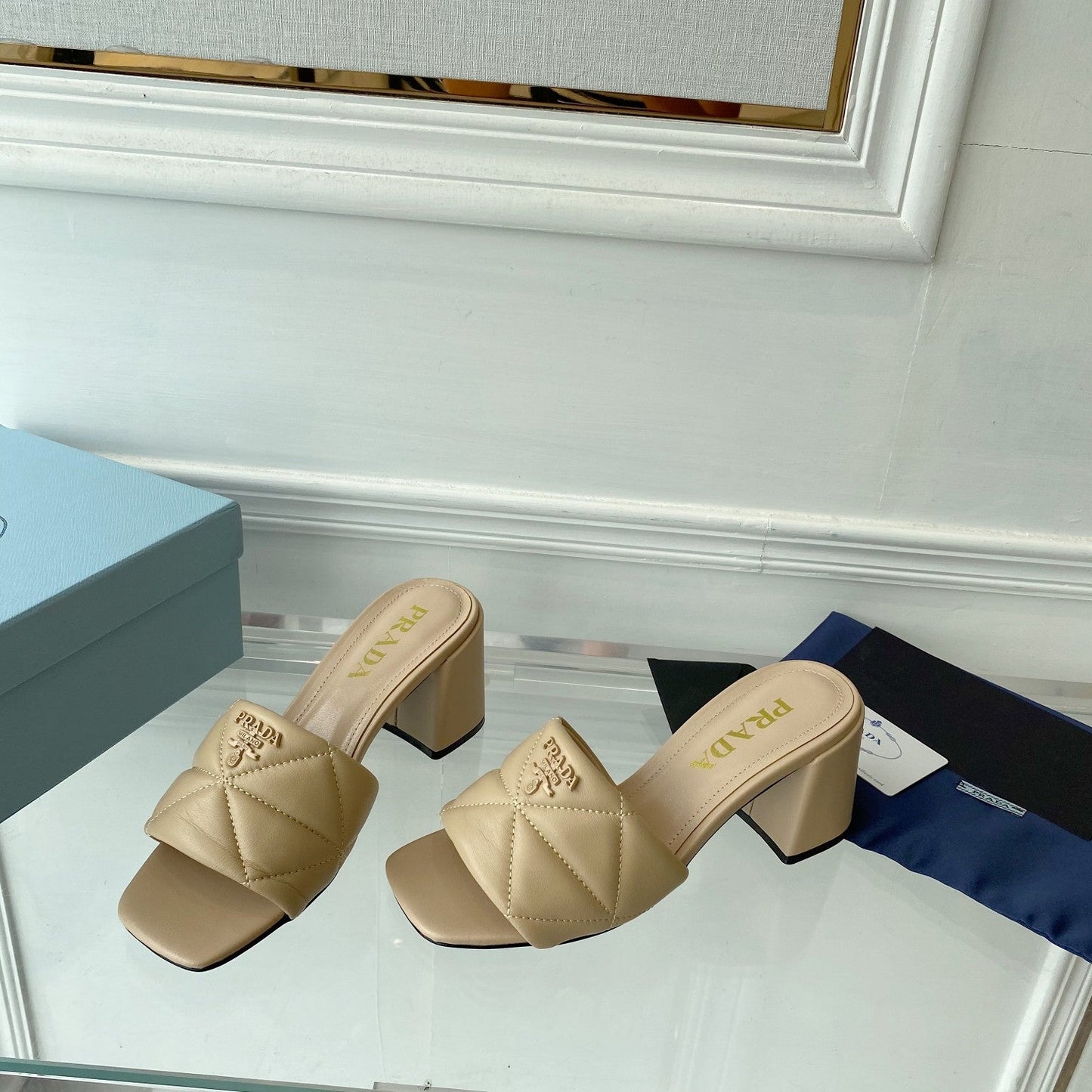 Luxury PradaQUILTED NAPPA HEELED SANDALS BEIGE LAMBSKIN