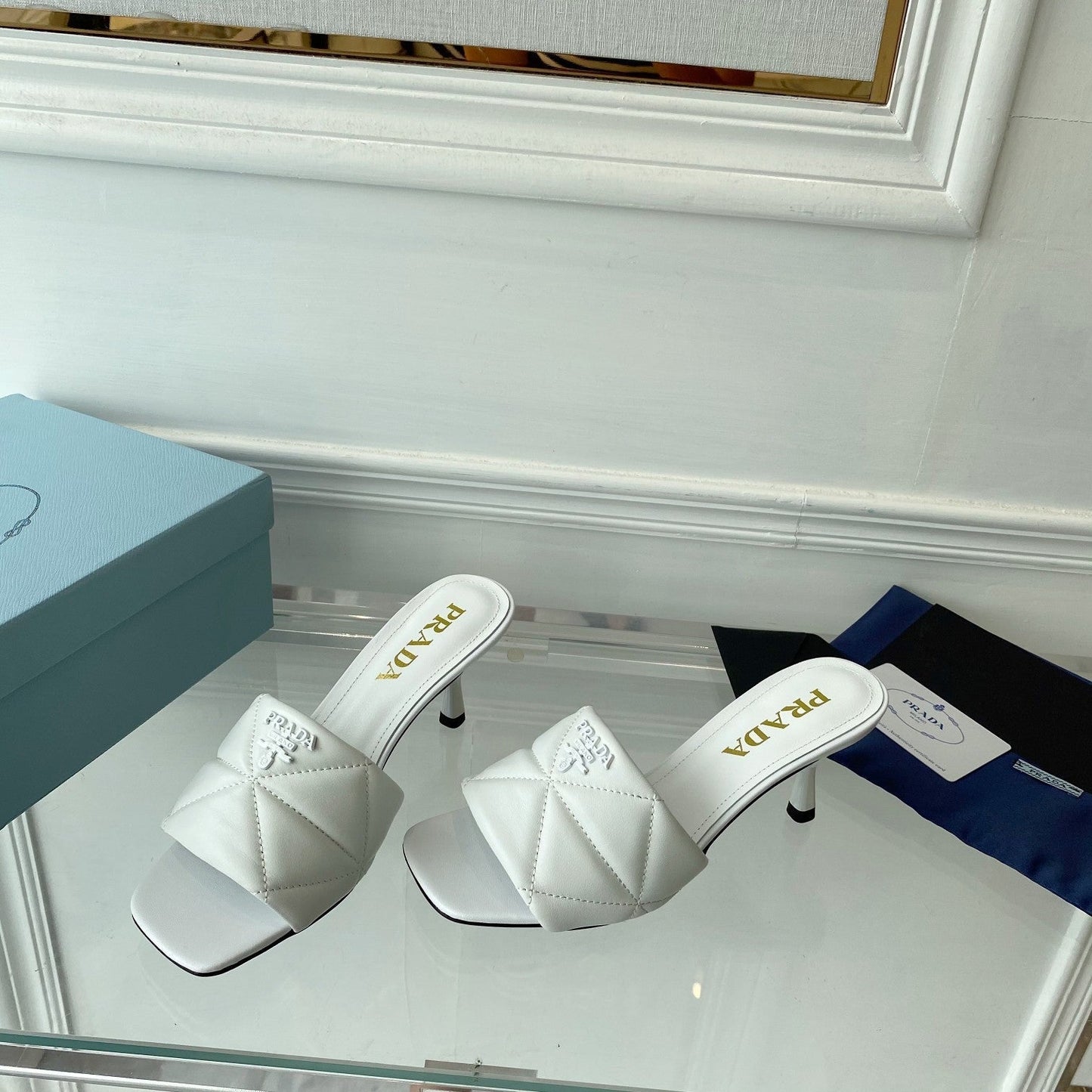 Luxury PradaQUILTED HIGH HEELS SANDALS 65 WHITE LAMBSKIN