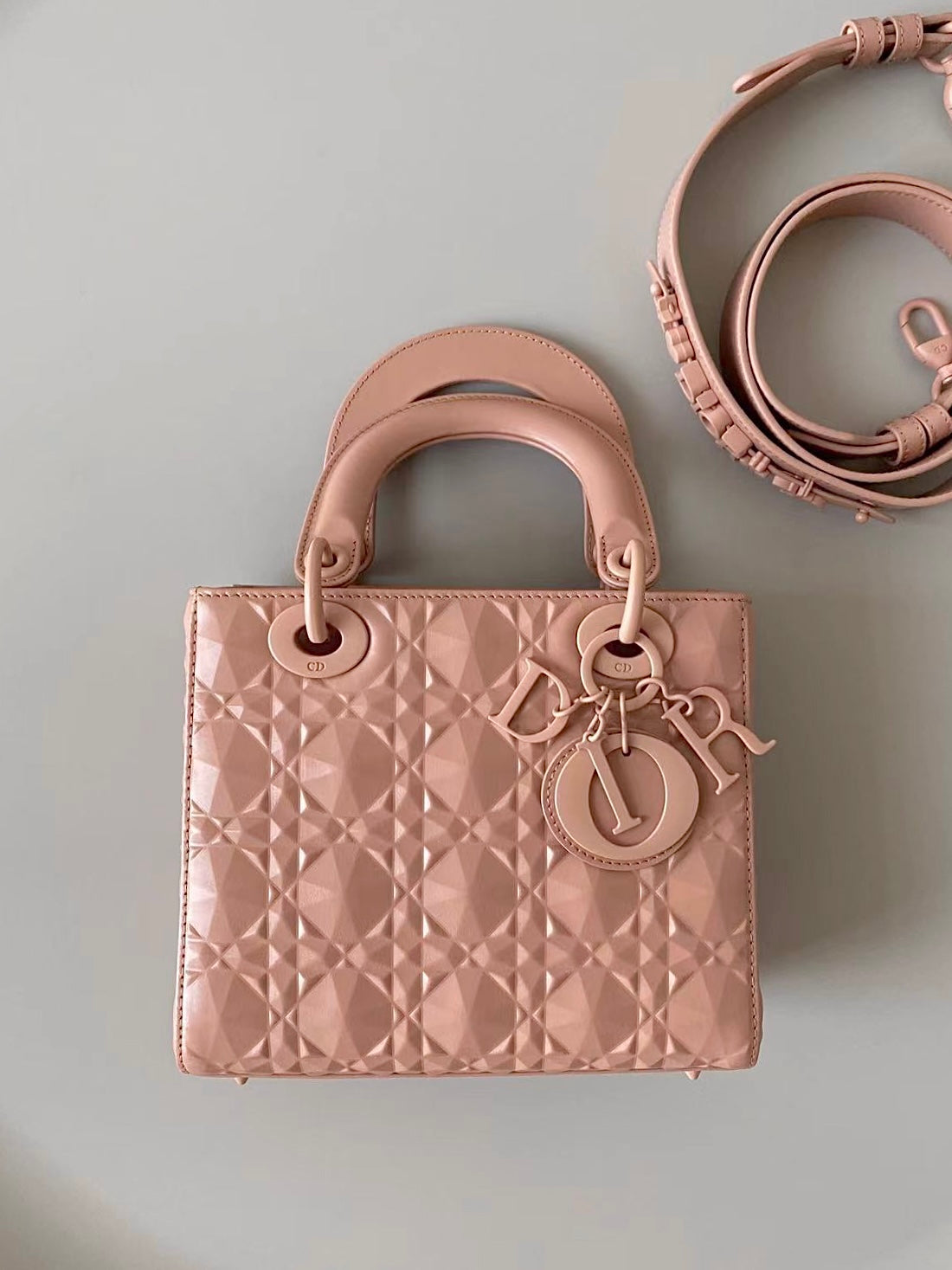 Luxury DiorSMALL LADY 20 BLUSH ULTRAMATTE LAMBSKIN DIAMOND MOTIF