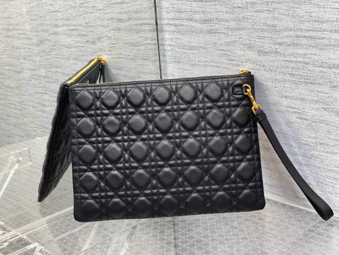 Luxury Diorlarge caro daily black calfskin pouch