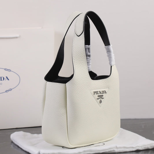 Luxury Prada18 DYNAMIQUE LOGO TOTE BAG IN WHITE CALFSKIN