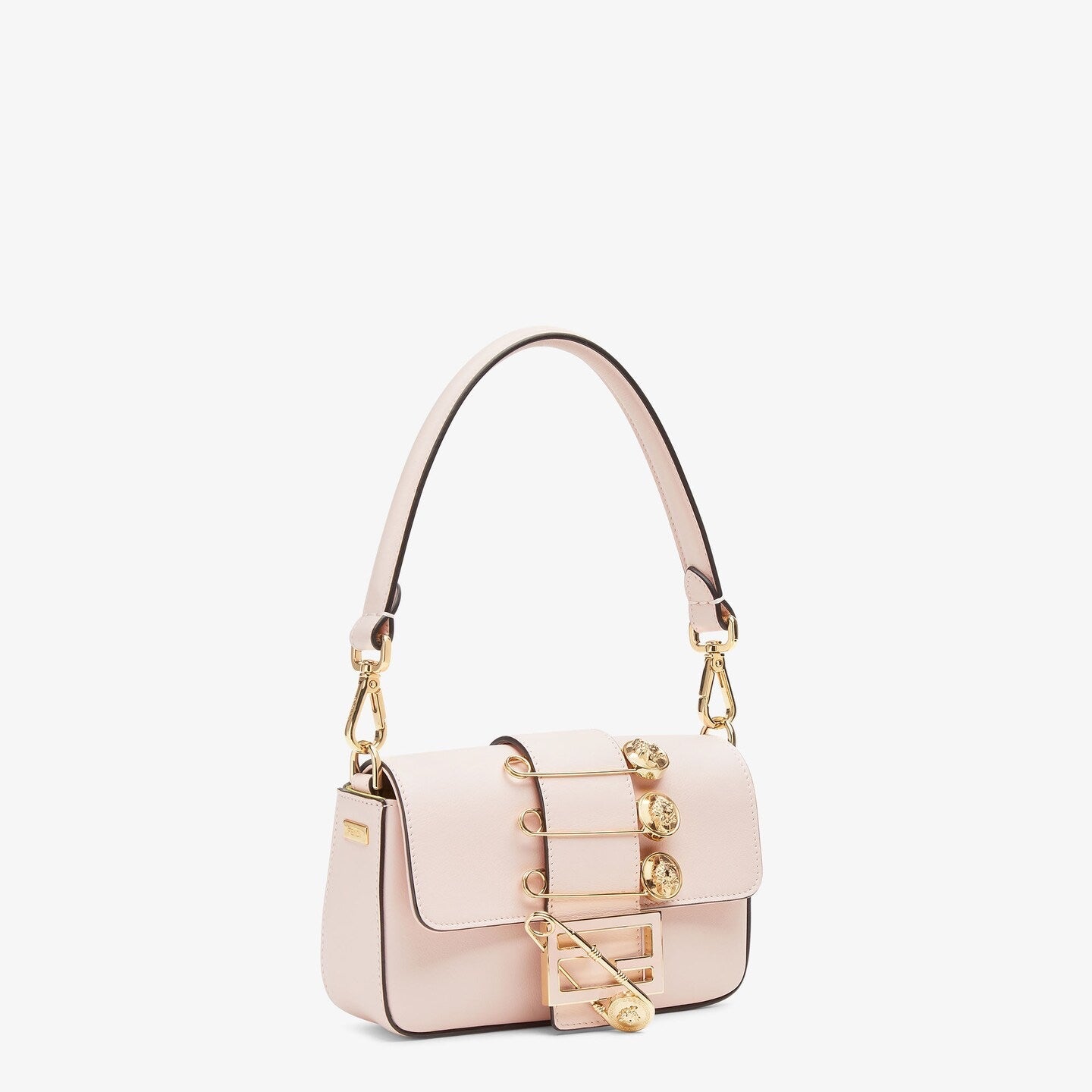 Luxury FendiLuxury FendiFENDACE BROOCH MINI 20 BAGUETTE BAG IN LIGHT PINK CALFSKIN