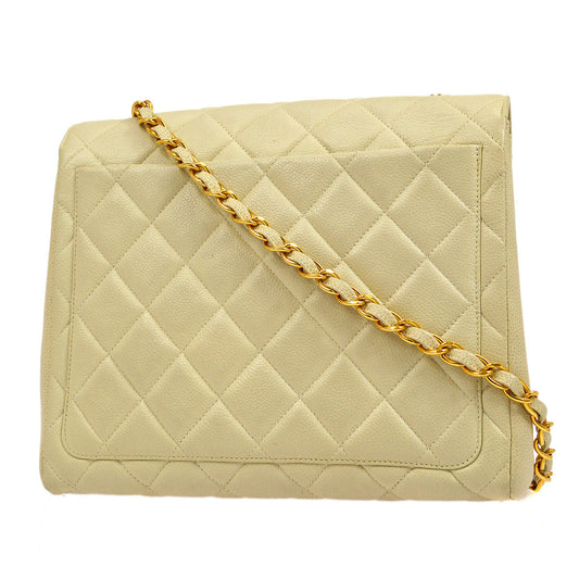 CHANEL 1996 Ivory Caviar Straight Flap Large 63585