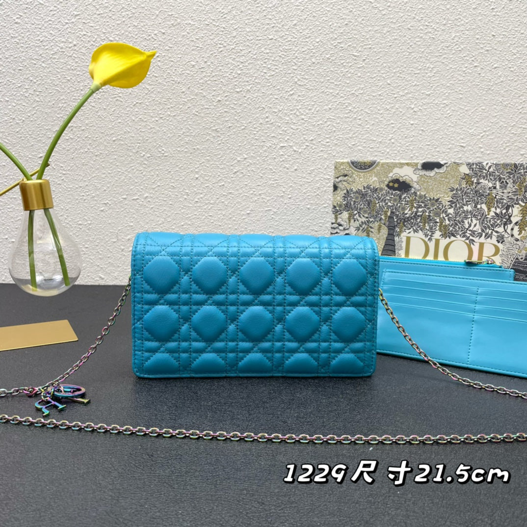 Luxury DiorCARO SLIM POUCH 21 BAG IN SKY BLUE CALFSKIN