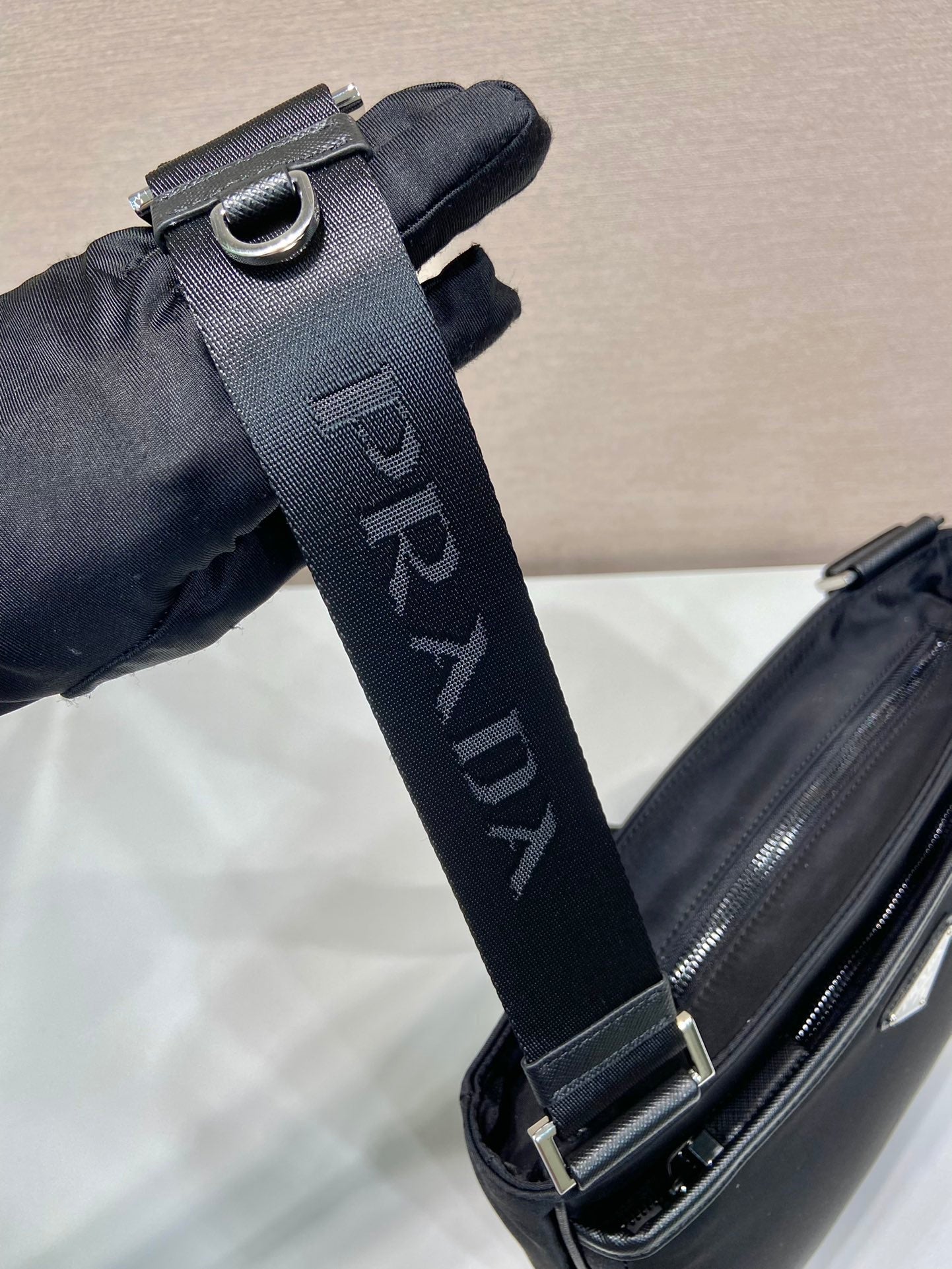 Luxury PradaSQUARE BAG 28 IN BLACK RE-NYLON AND SAFFIANO LEATHER TRIM