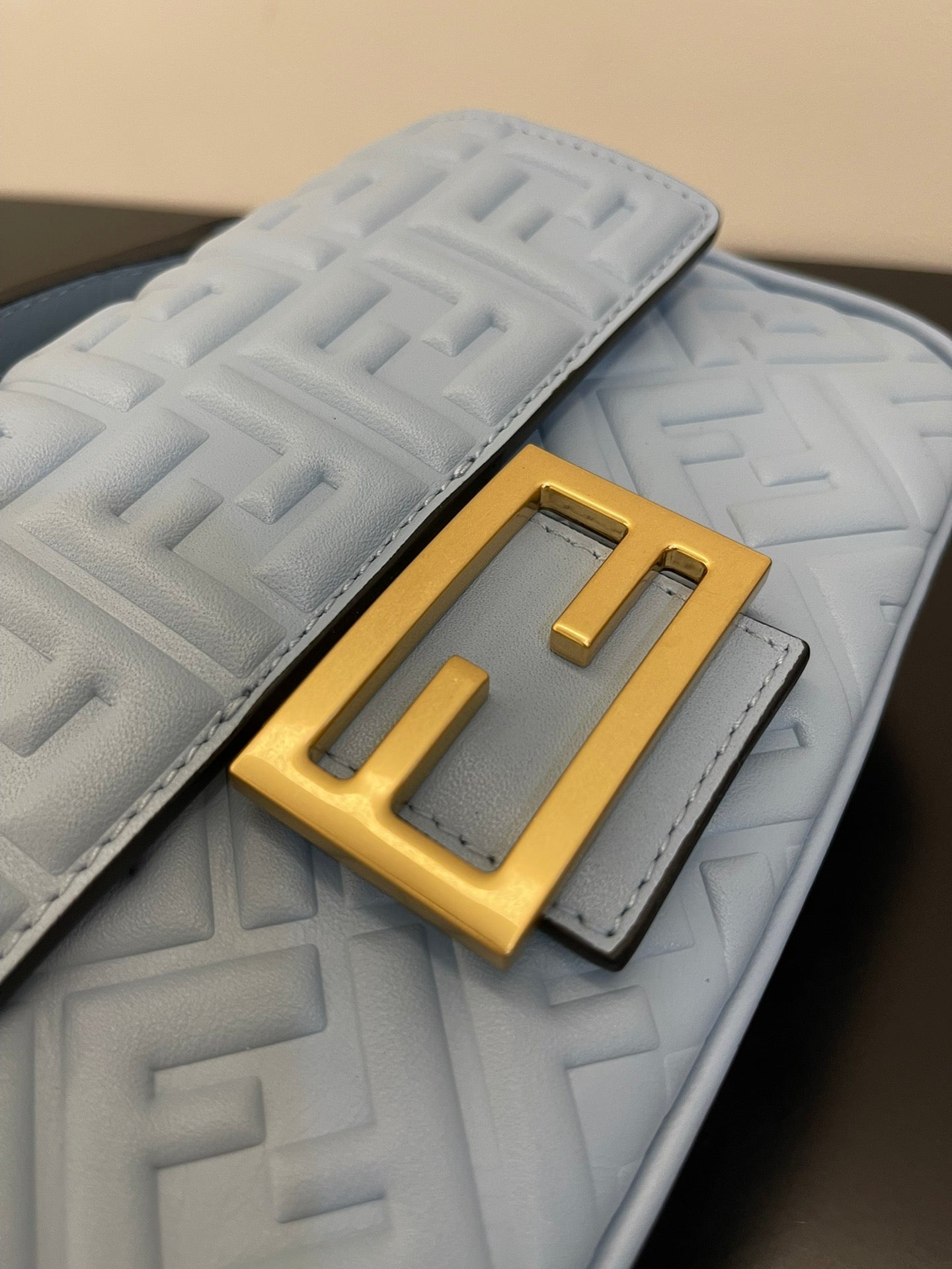 Luxury FendiFend Baguette 24 Bag With FF Motif Baby Blue Leather Ghw