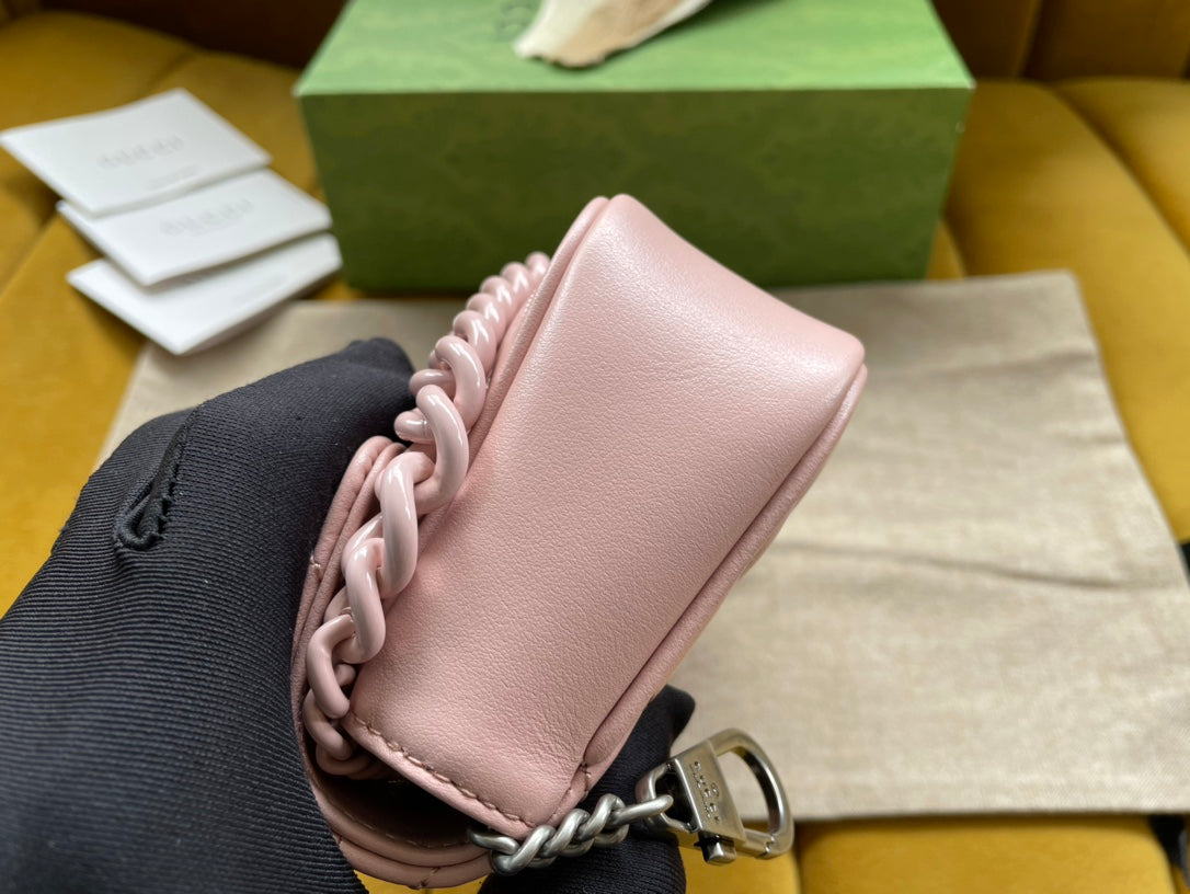Luxury Gucci MARMONT MINI HANDBAG 16 IN LIGHT PINK CALFSKIN