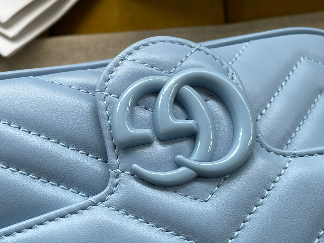 Luxury Gucci MARMONT MINI HANDBAG 16 IN BLUE PASTEL CALFSKIN
