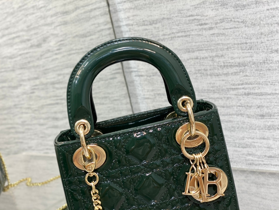 Luxury Diormini lady 17 blue green patent calfskin