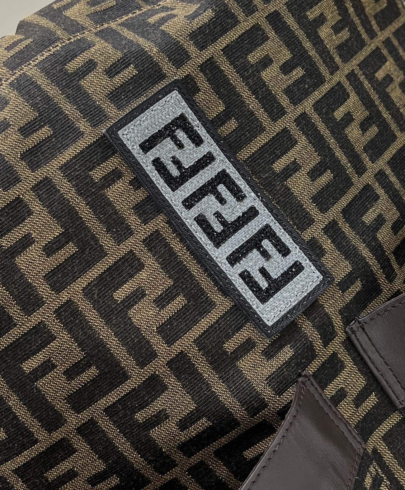 Luxury FendiLuxury FendiSTRIKE LARGE 46 FF MOCHA BROWN JACQUARD FABRIC BACKPACK