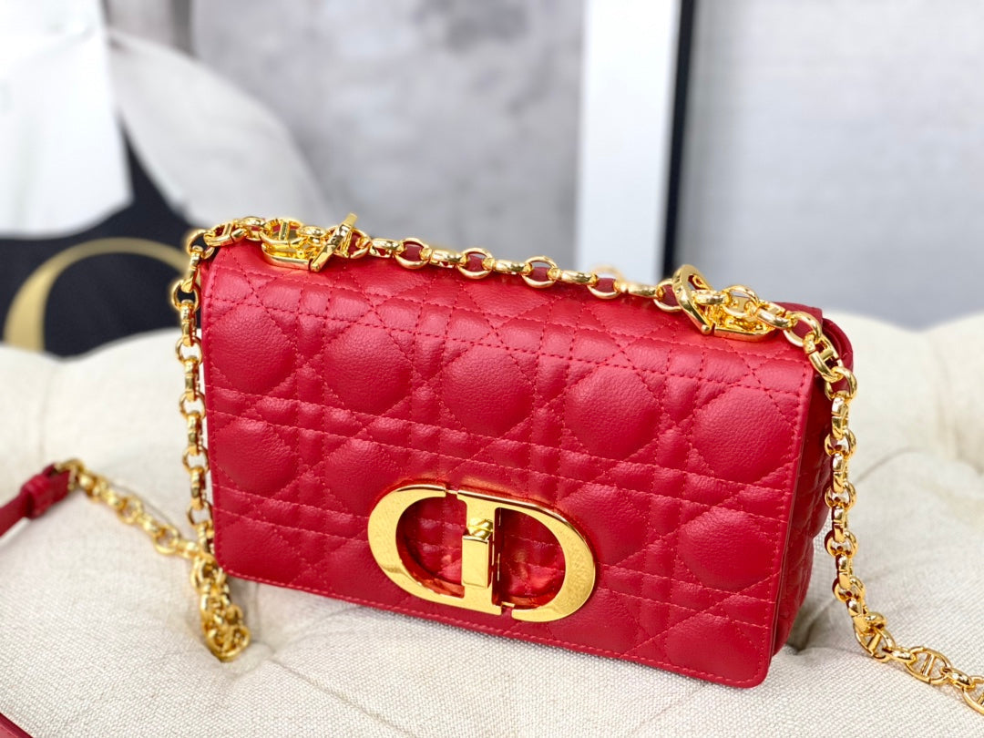 Luxury DiorSMALL CARO BAG 20 RED CALFSKIN