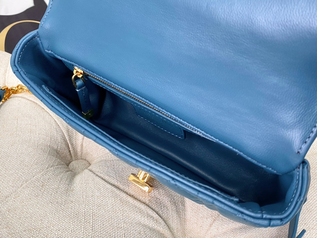 Luxury DiorSMALL CARO BAG 20 OCEAN BLUE CALFSKIN