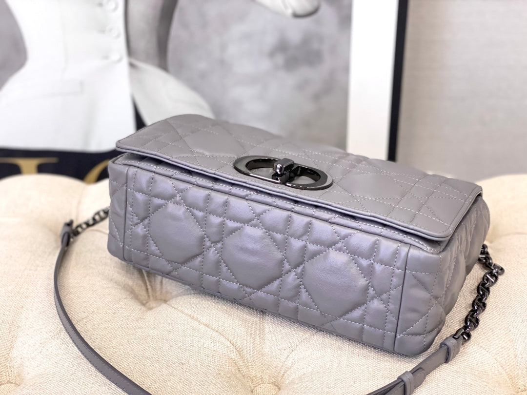 Luxury DiorLARGE CARO BAG 28 OPALINE PURPLE CALFSKIN BLACK HARDWARE