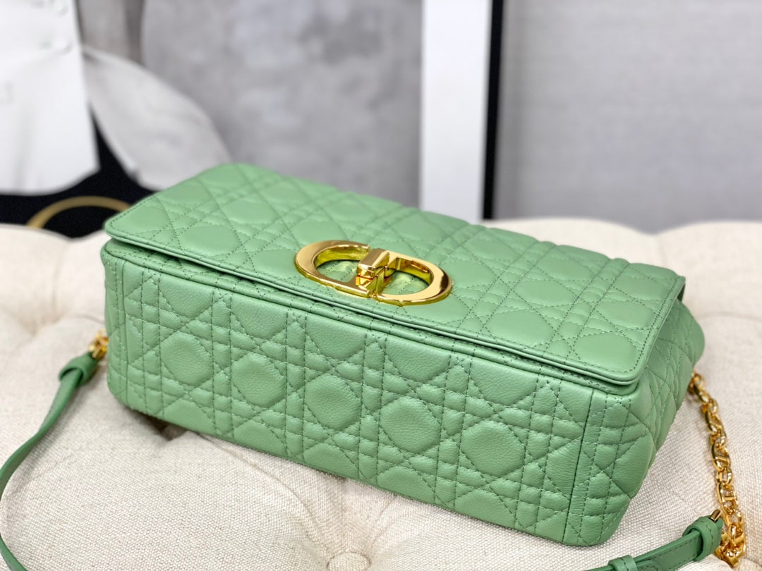 Luxury DiorLARGE CARO BAG 28 LIGHT GREEN CALFSKIN