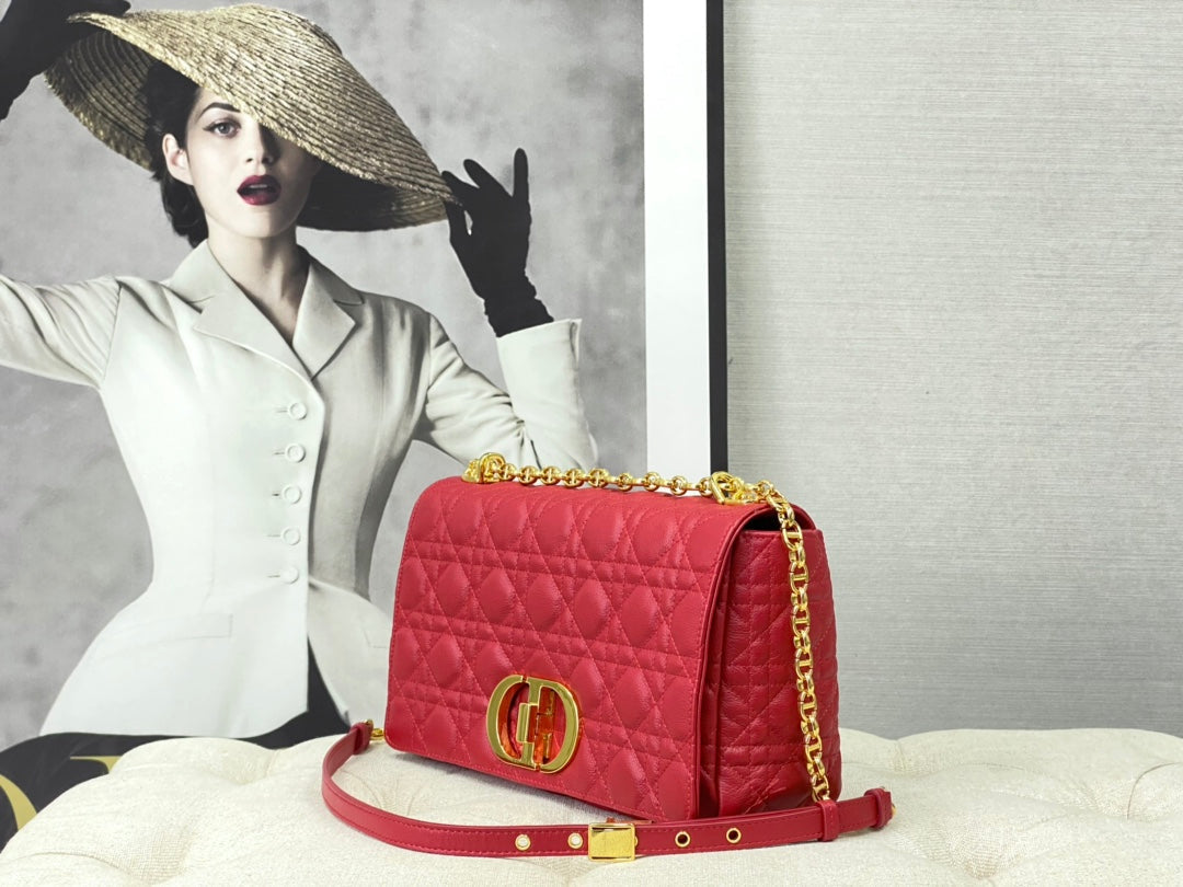 Luxury DiorLARGE CARO BAG 28 RED CALFSKIN