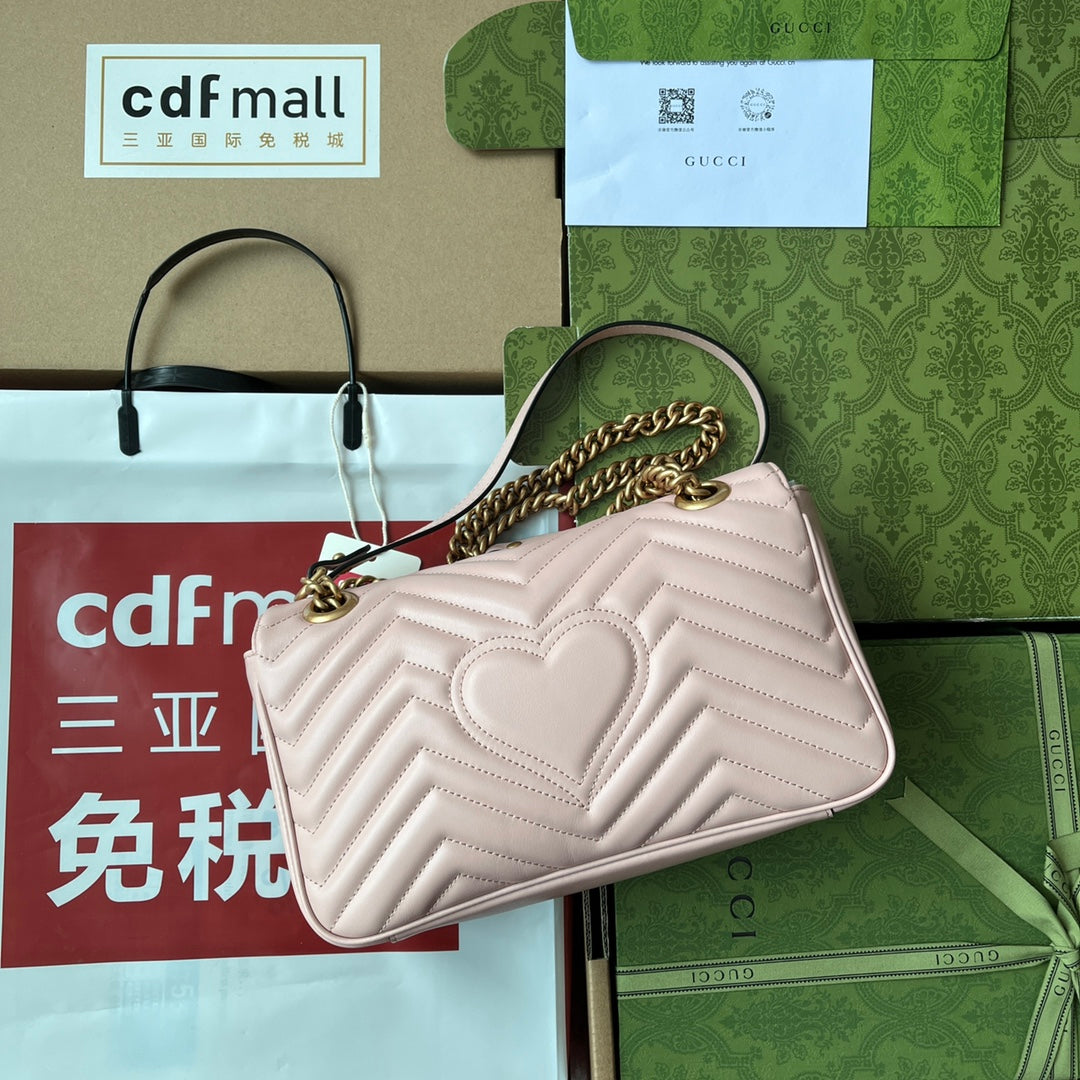 Luxury Gucci gg marmont 26cm nude mattelasse leather gold hardware