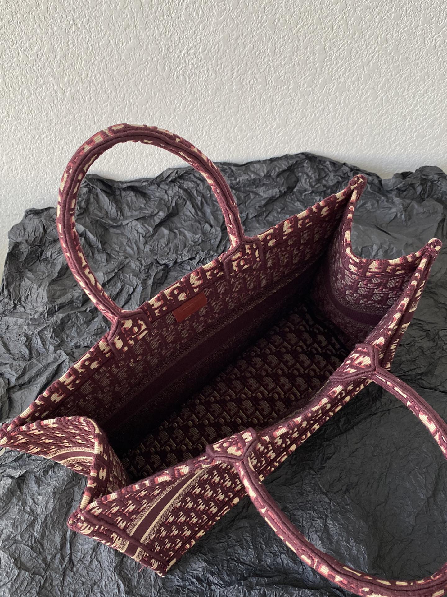 Luxury DiorLarge Book Tote 42cm Burgundy Retro Style D Letter Embroidery