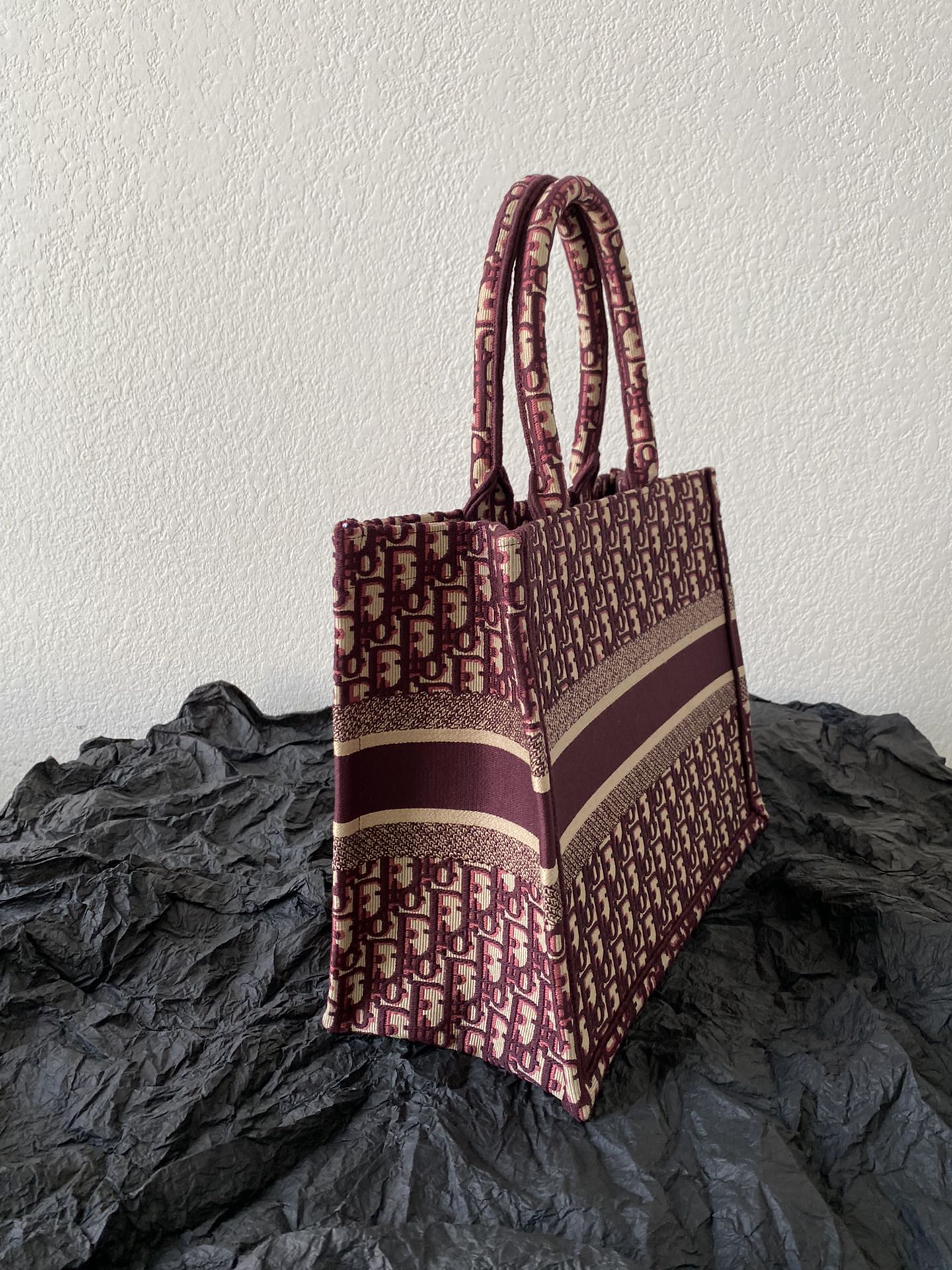 Luxury DiorMedium Book Tote 36cm Burgundy Retro Style D Letter Embroidery