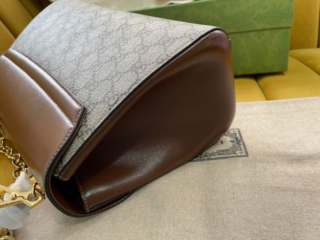 Luxury Gucci GG HORSEBIT 1955 SMALL 29 BAG BEIGE CANVAS AND LIGHT BROWN CALFSKIN