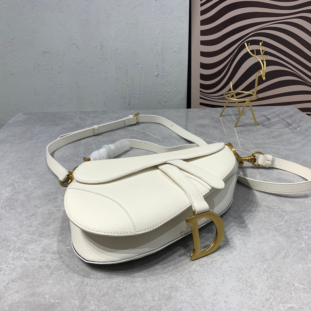 Luxury DiorSaddle Bag Strap Warm Taupe Grained White Calfskin