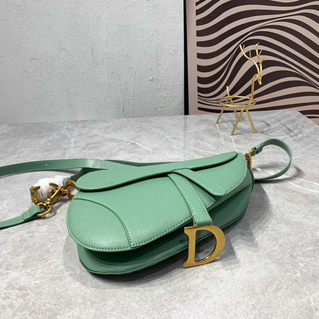 Luxury DiorSaddle Bag Strap Warm Taupe Grained Green Calfskin