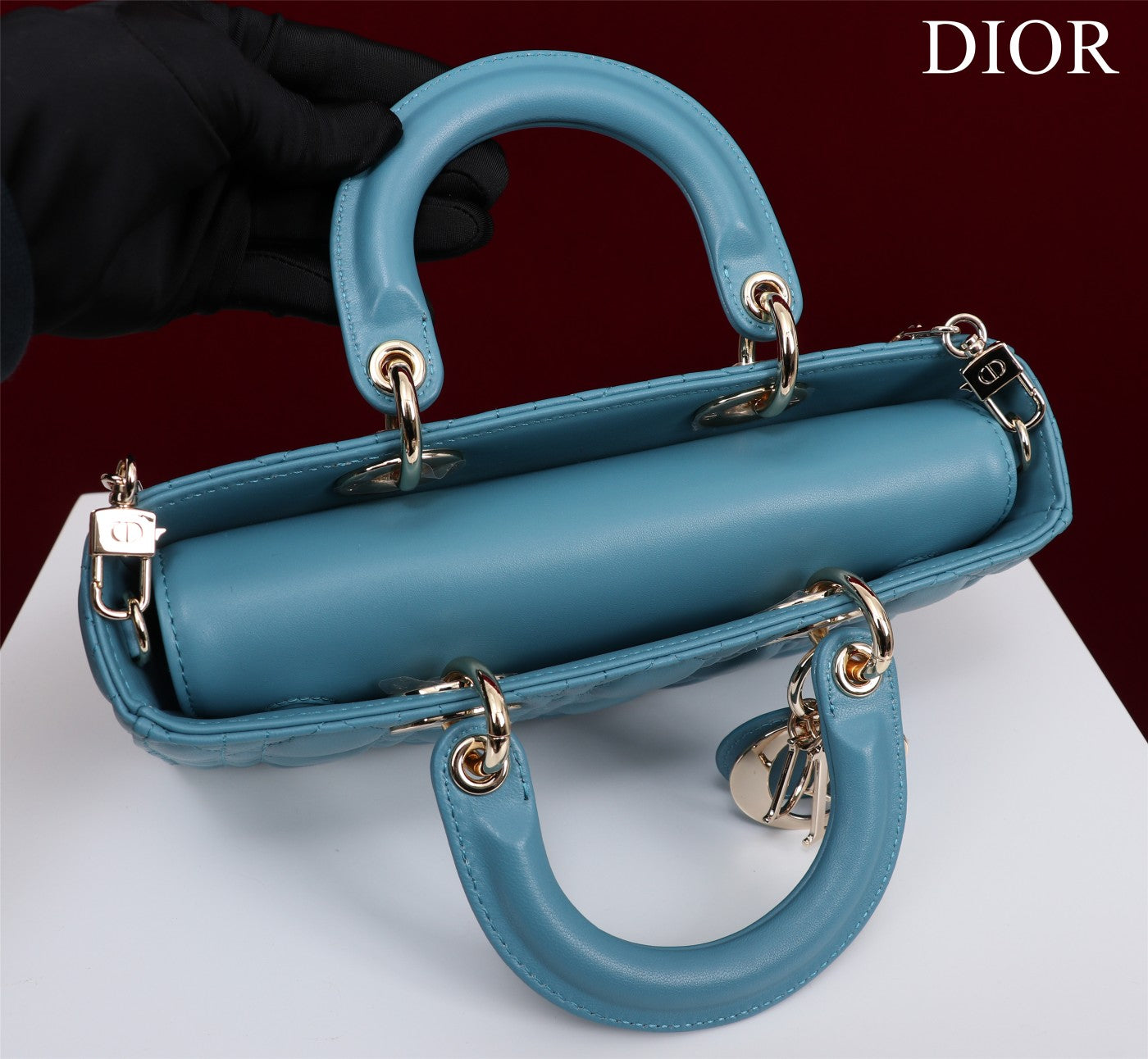 Luxury Diormedium lady d-joy 26 cerulean lambskin