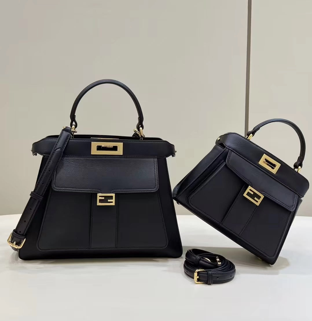Luxury FendiLuxury FendiPEEKABOO 33 BAG IN BLACK CALFSKIN WITH STRAP GOLD HARDWARE
