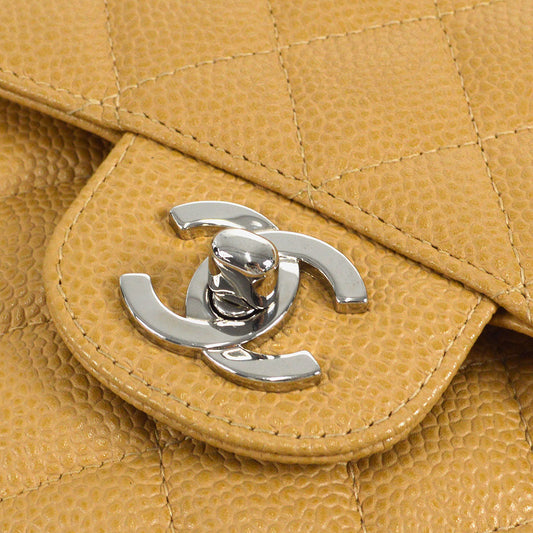 CHANEL 2000-2001 Classic Double Flap Medium SHW Beige Caviar 46370