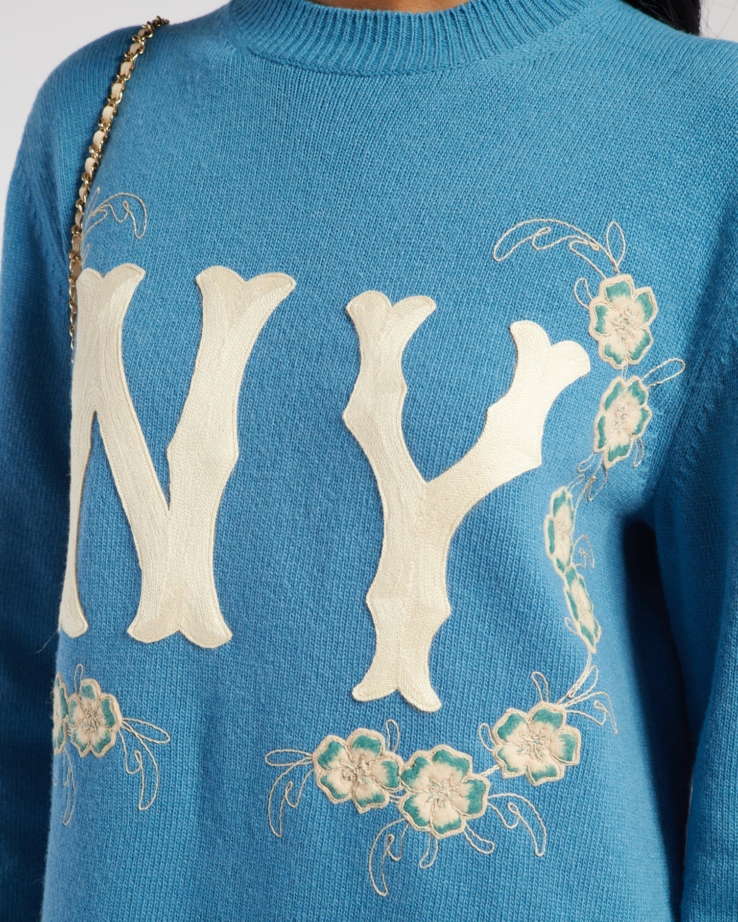 Luxury Gucci Trending 2025 Blue New York Yankees Embroidered Wool Knit Dress Size XS (UK 6)