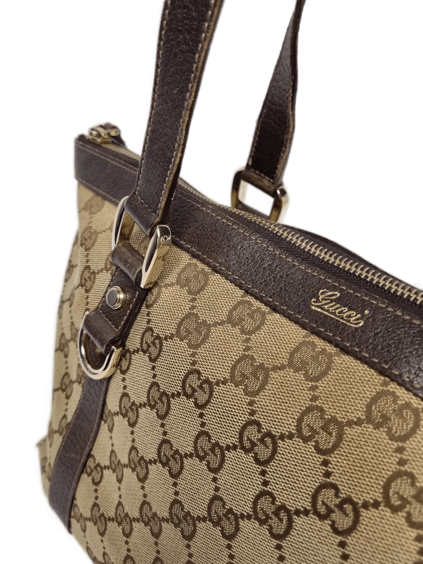 Luxury Gucci GG Beige & Dark Brown Jacquard Leather Bag