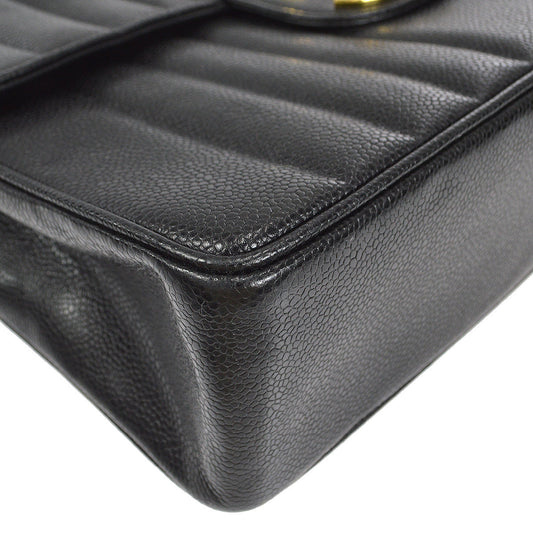 CHANEL★ 1991-1994 Vertical Classic Flap Jumbo Black Caviar 17145