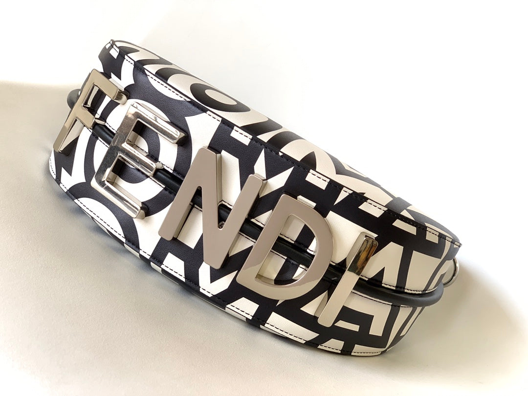 Luxury FendiFENDIGRAPHY SMALL 29 IN WHITE MIX BLACK SMOOTH CALFSKIN SILVER HARDWARE