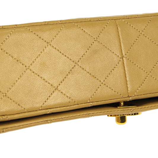 CHANEL★ 1989-1991 CC Turnlock Full Flap Small Beige Lambskin 17276
